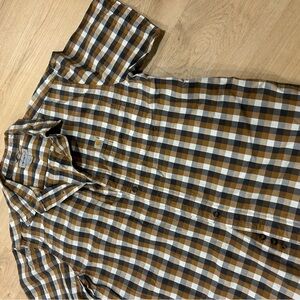 Carhartt Brown and White Casual Button Down Shirt with Classic Plaid Pattern